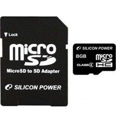 Карта пам'яті Silicon Power MicroSDHC 8GB Class 4 + SD adapter (SP008GBSTH004V10-SP) (SP008GBSTH004V10-S